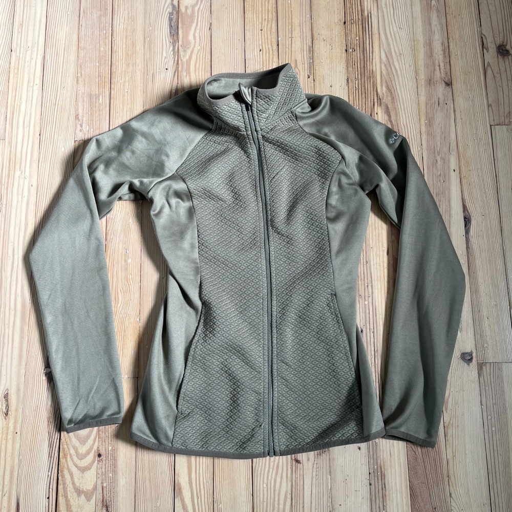 Columbia Fleece Jacket Women XS Olive Green Full Zip Textured Diamond Quilted